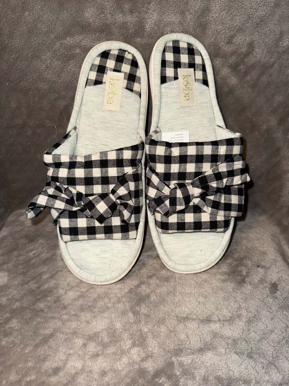 Koba Gingham Bow Slide Slippers Size L (9.5-10.5)